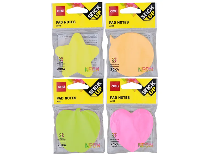 STIKERI BLOK NEON OBLICI DELI 76x76 MIX BOJE 4x20 LISTA