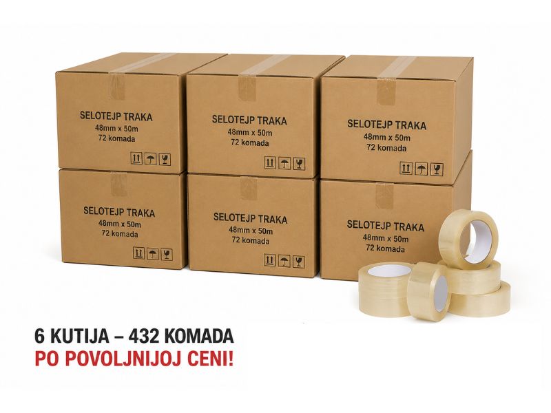 Selotejp traka 48x50 providna 40mik – 6 kutija / 432 kom