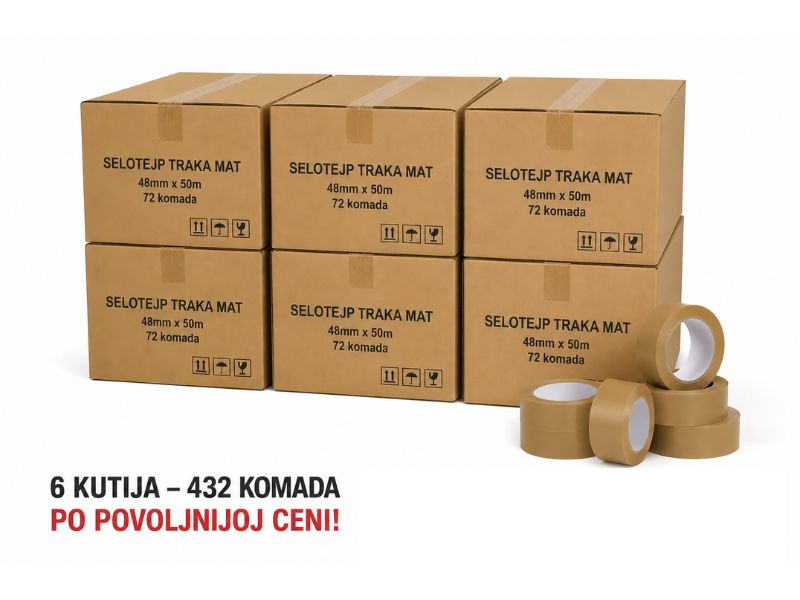Selotejp traka 48x50 mat 40mik – 6 kutija / 432 kom