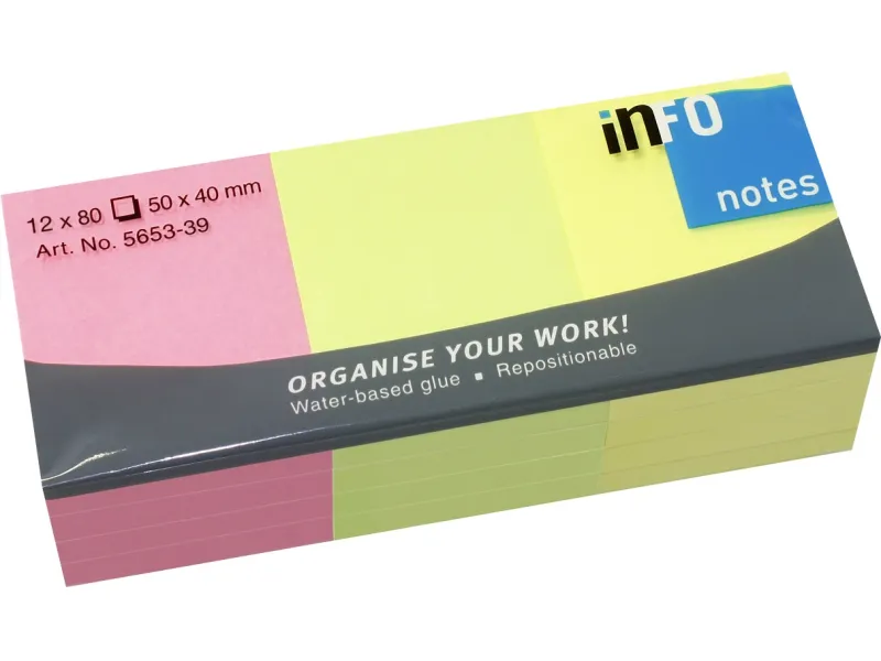Samolepljivi blokčići 50x40 1/12 mix blistave boje Info Notes 