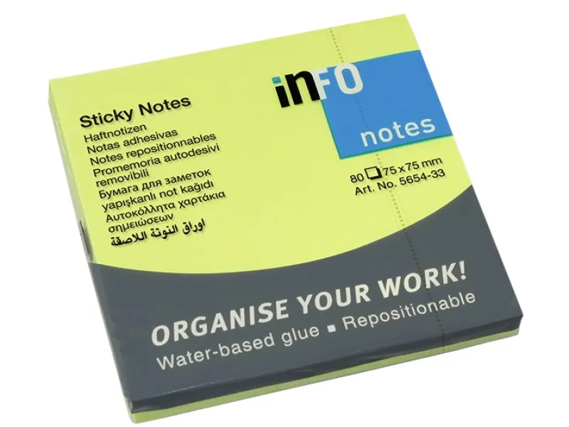 Samolepljivi blokčići 75x75 blistave boje Info Notes zelena