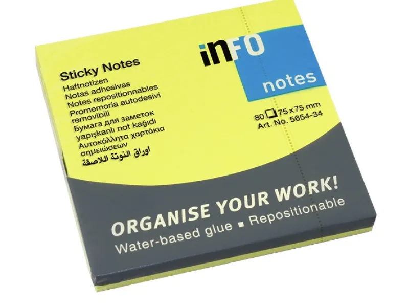 Samolepljivi blokčići 75x75 blistave boje Info Notes žuta