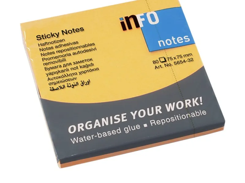 Samolepljivi blokčići 75x75 blistave boje Info Notes narandžasta