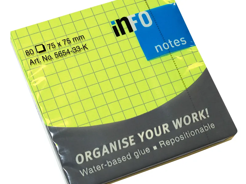 Samolepljivi blokčići 75x75 kvadratići blistave boje Info Notes zelena