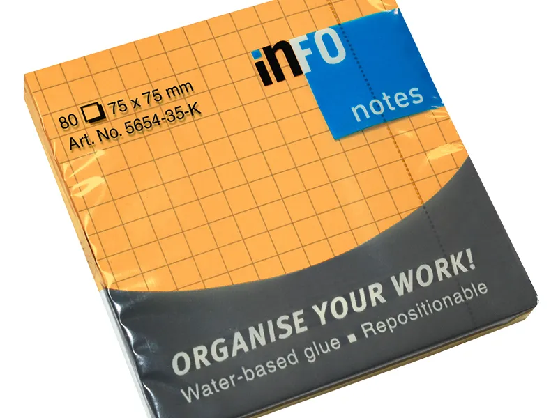 Samolepljivi blokčići 75x75 kvadratići blistave boje Info Notes narandžasta