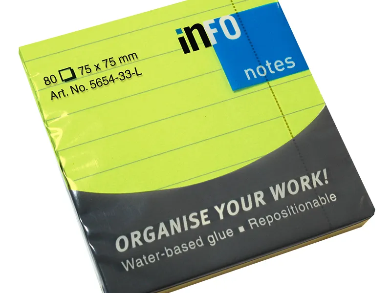 Samolepljivi blokčići 75x75 linije blistave boje Info Notes zelena
