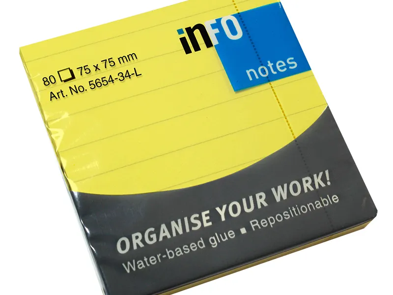 Samolepljivi blokčići 75x75 linije blistave boje Info Notes žuta