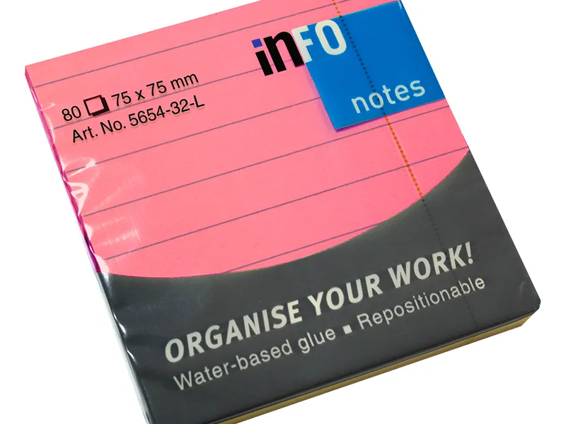 Samolepljivi blokčići 75x75 linije blistave boje Info Notes roze