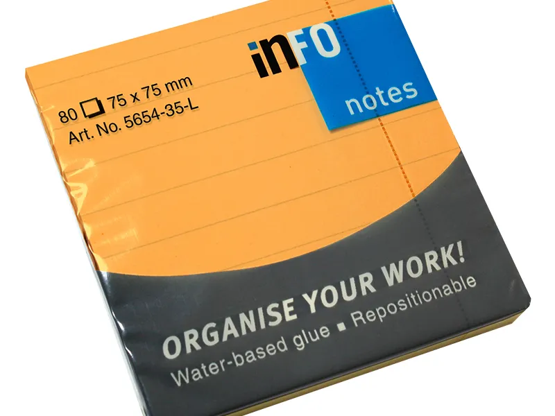 Samolepljivi blokčići 75x75 linije blistave boje Info Notes narandžasta