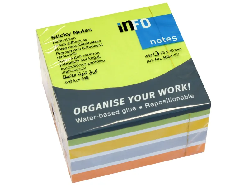 Samolepljivi blokčići 75x75 color mix, KOCKA 1/450 Info Notes 