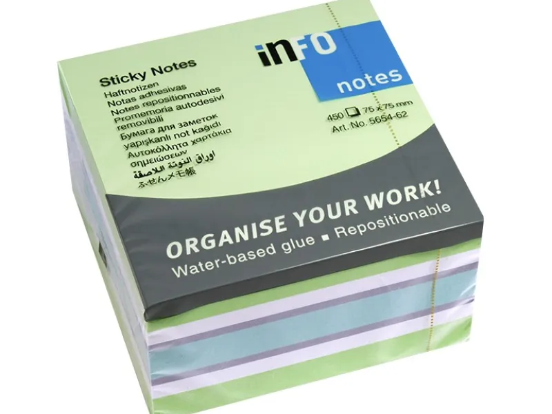 Samolepljivi blokčići 75x75 green mix, KOCKA 1/450 Info Notes 