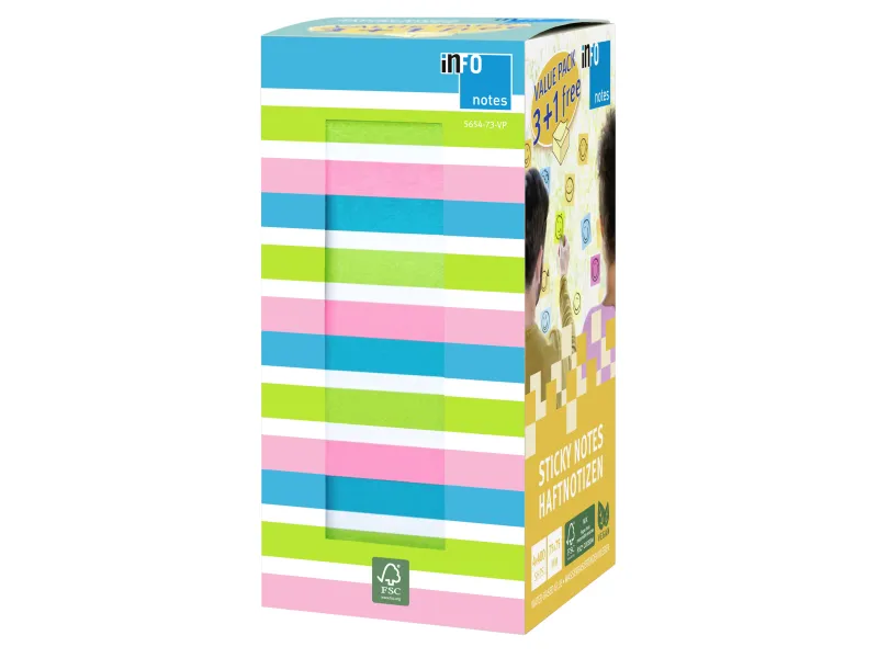 Samolepljivi brilliant mix pack 75x75, KOCKA 400 listova, 3+1 gratis Info Notes 