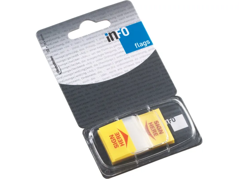 Page marker INFO FLAGS Sign here 25x43 mm, žuti Info Notes 