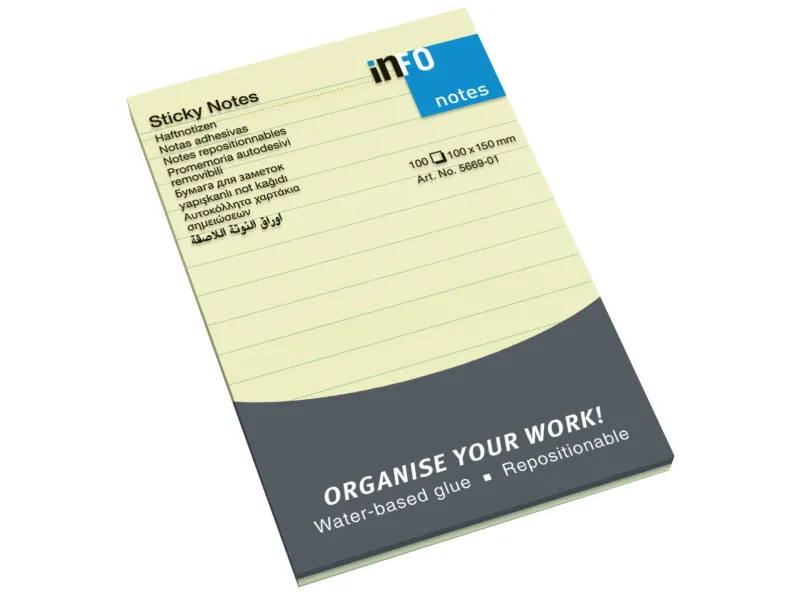 Samolepljivi blokčići 100 x 150 sa linijama Info Notes žuta