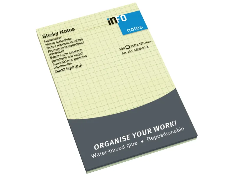 Samolepljivi blokčići 100 x 150 sa kvadratićima Info Notes žuta