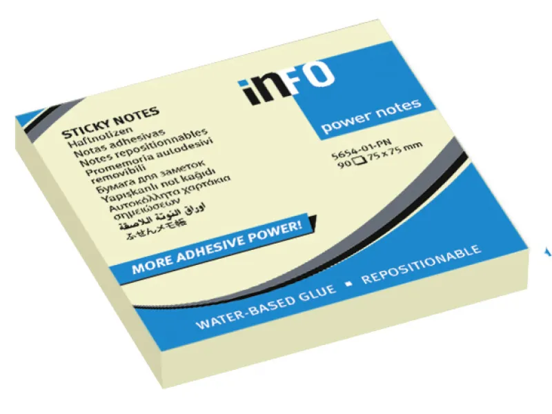 Power Notes 75x75, sa posebno jakim lepkom, 100 listova  Info Notes žuta