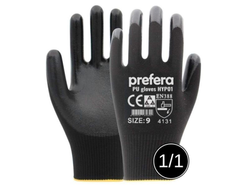 Rukavice PU-poliuretanske Prefera crne 9-L 1/1