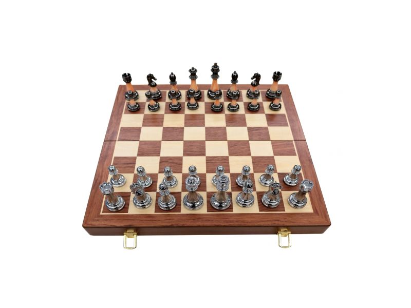 ŠAH GARNITURA DEKORATIVNA STAUNTON SREBRNA I CRNA ELOKSIRANA 45x45x2cm