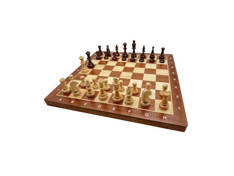 ŠAH GARNITURA TROSTRUKO OTEŽANE FIGURE I MAHAGONI TABLA TURNIRSKA 52x52x3cm