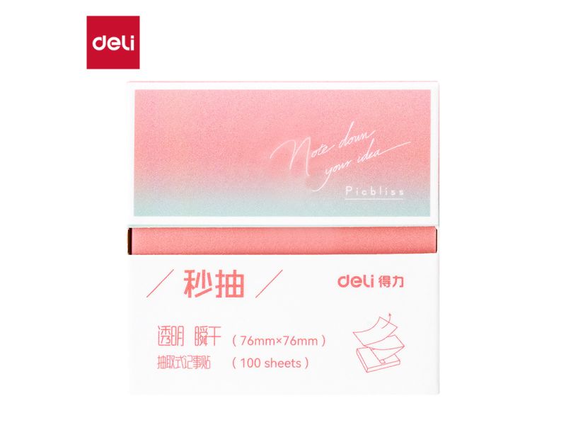 STIKER BLOK DELI 76x76 100 lista PROZIRNI GLITTER PINK BT417